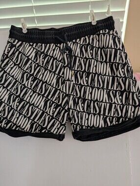 Crooks & Castles Black and White Logo Track Shorts